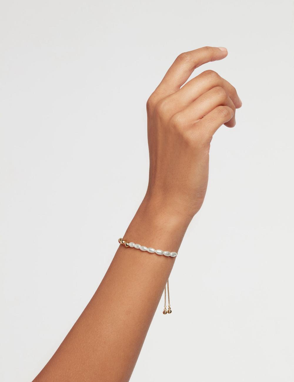 Gold Ted Baker INELA - Island Pearl Bead Adjustable Women Bracelets | Ireland  7628-POFTW