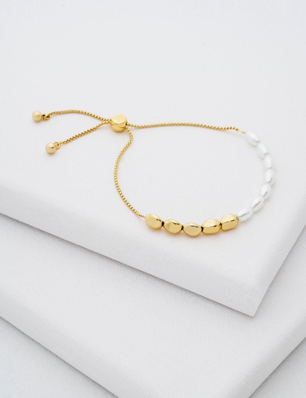 Gold Ted Baker INELA - Island Pearl Bead Adjustable Women Bracelets | Ireland  7628-POFTW