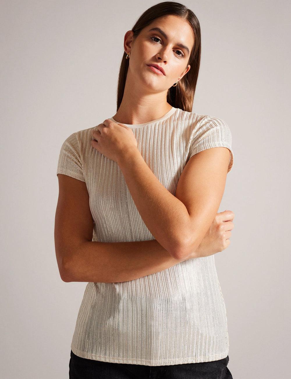 Gold Ted Baker KATRINO - Metallic Short Sleeve Crew Neck Women Tops | Ireland  9637-PJNDH