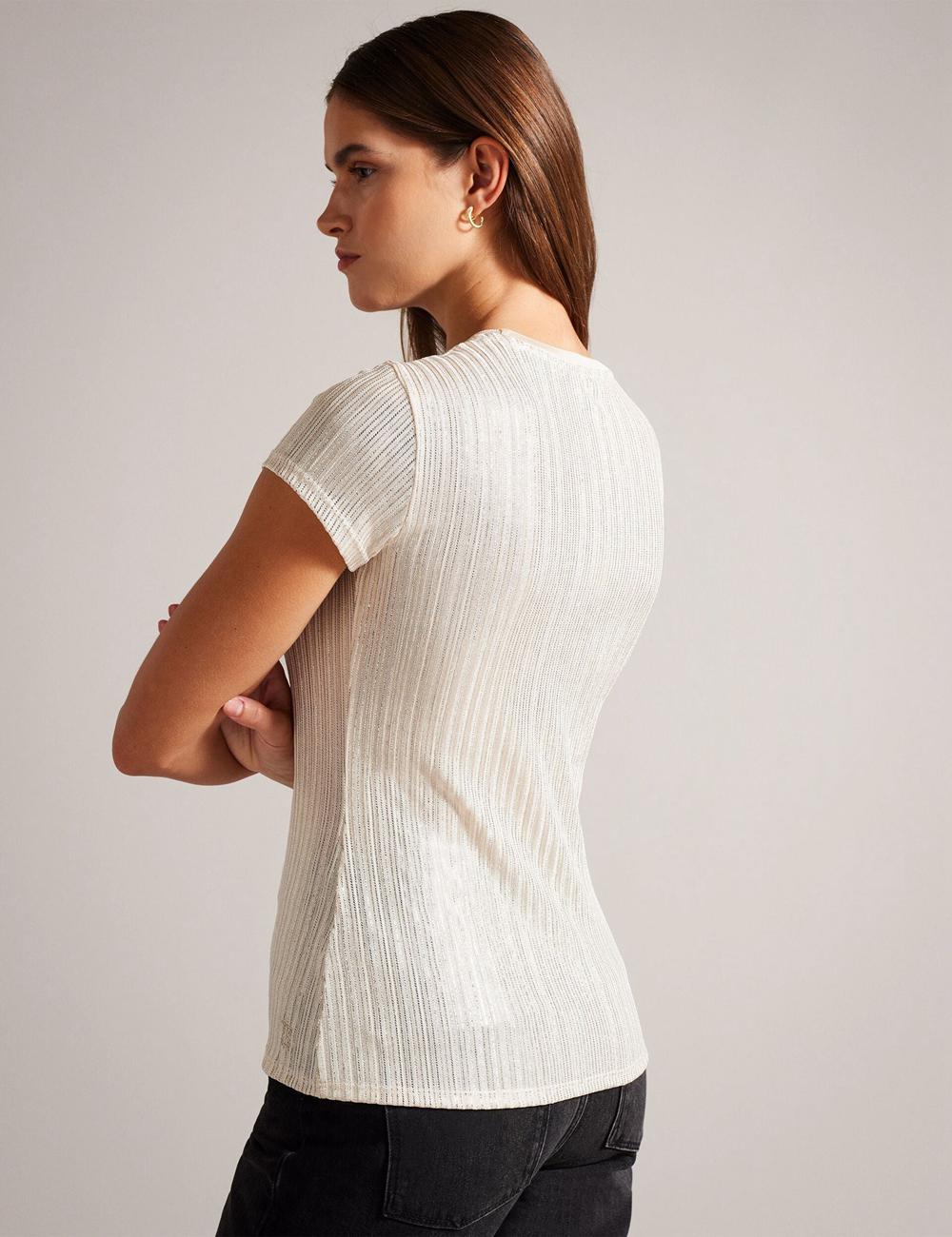 Gold Ted Baker KATRINO - Metallic Short Sleeve Crew Neck Women Tops | Ireland  9637-PJNDH
