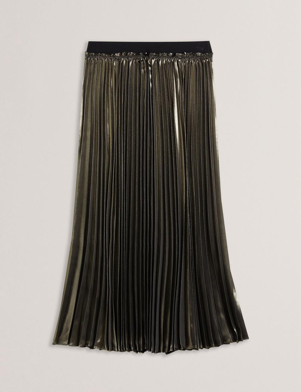 Gold Ted Baker KESE - Metallic Pleated A-Line Women Midi Skirts | Ireland  1603-RFBDK