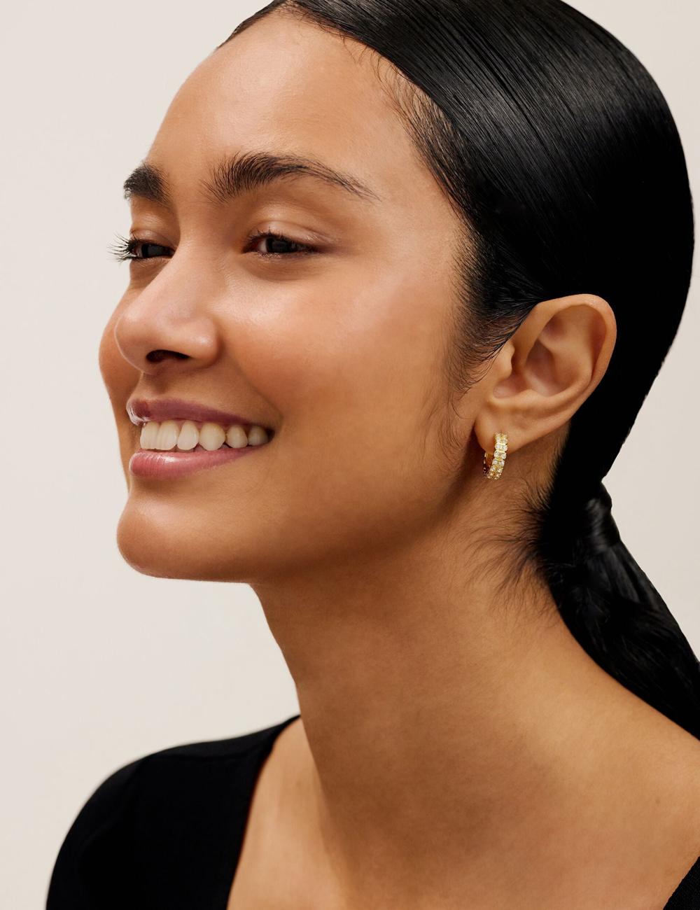 Gold Ted Baker MELLRIE - Double Row Crystal Hoop Women Earrings | Ireland  8946-RIXTE