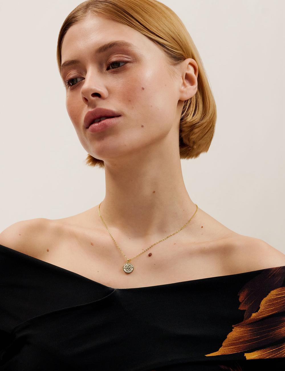 Gold Ted Baker MONELLA - Monogram Logo Coin Pendant Women Necklaces | Ireland  7504-QXASM