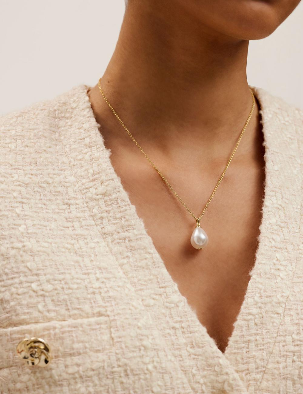 Gold Ted Baker PARMLIA - Pearl Drop Pendant Women Necklaces | Ireland  1925-PAKZM