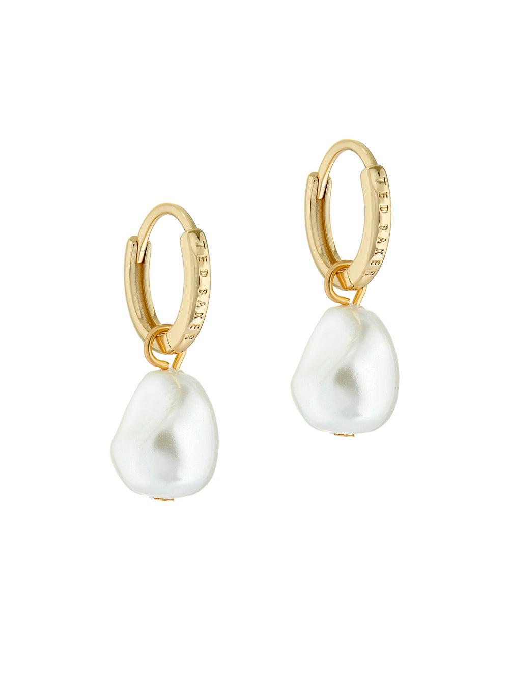 Gold Ted Baker PERIAA - Pearl Drop Pendant Huggie Women Earrings | Ireland  6270-LWEXF
