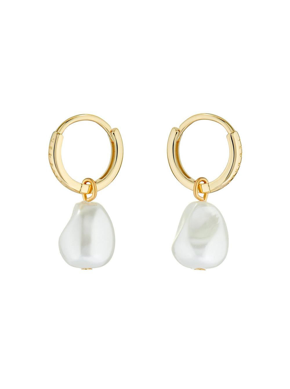 Gold Ted Baker PERIAA - Pearl Drop Pendant Huggie Women Earrings | Ireland  6270-LWEXF