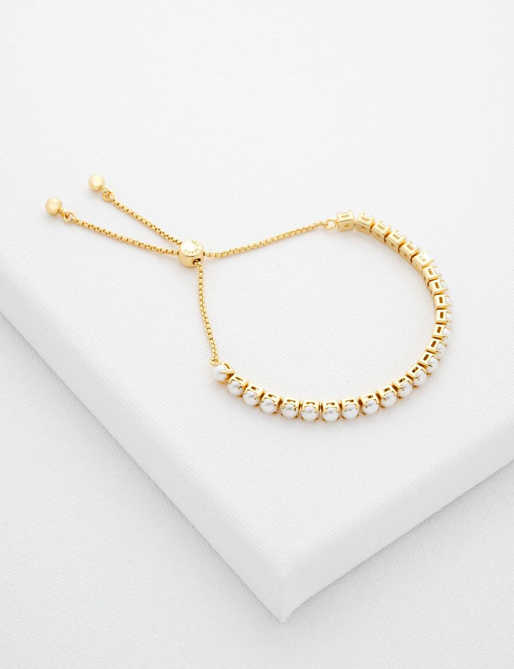 Gold Ted Baker PERRMEL - Pearl Adjustable Tennis Women Bracelets | Ireland  5876-DUHLN
