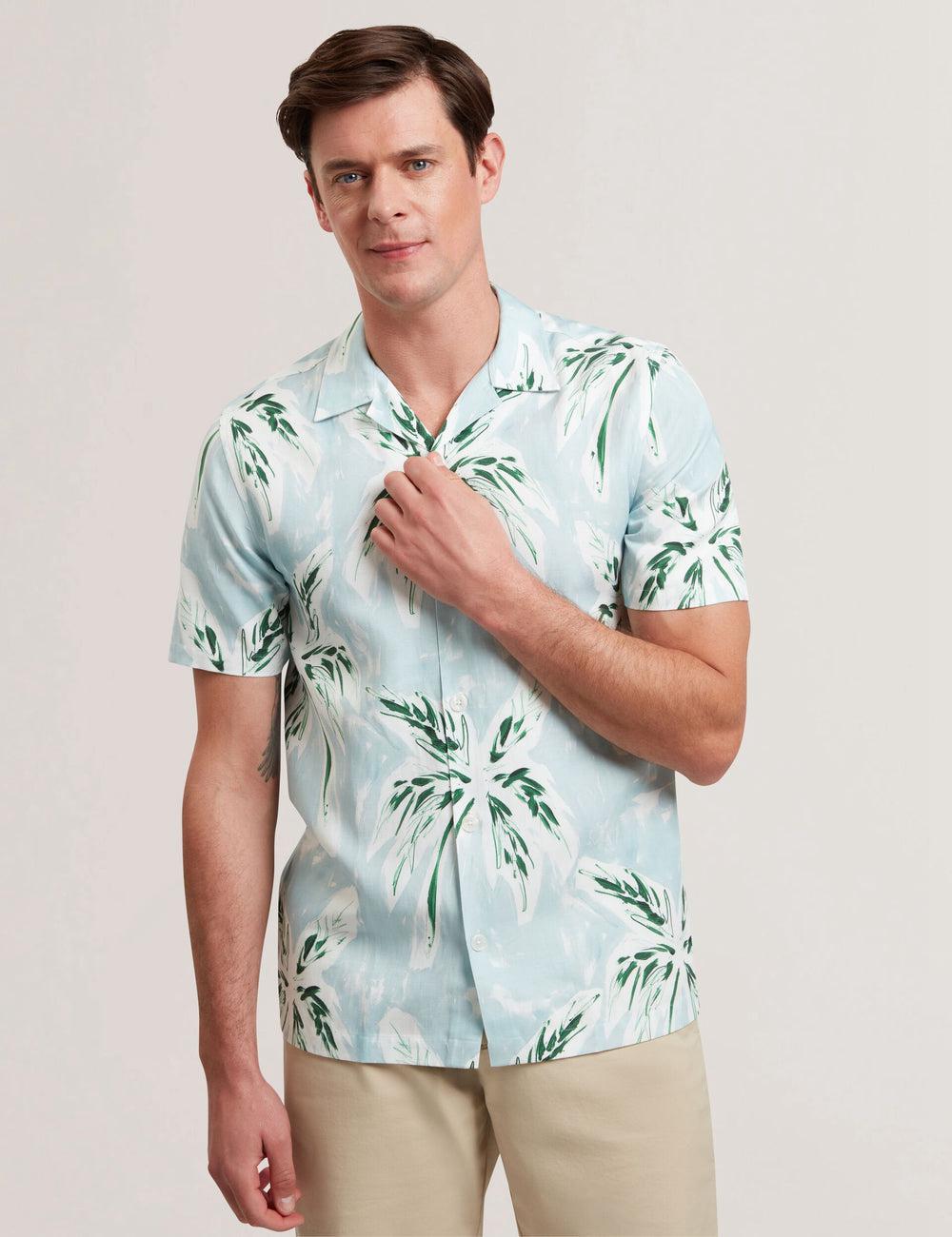 Green Ted Baker BOCHE - Short Sleeve Regular Tropical Palm Tree Men Casual Shirts | Ireland  7928-CLBFP