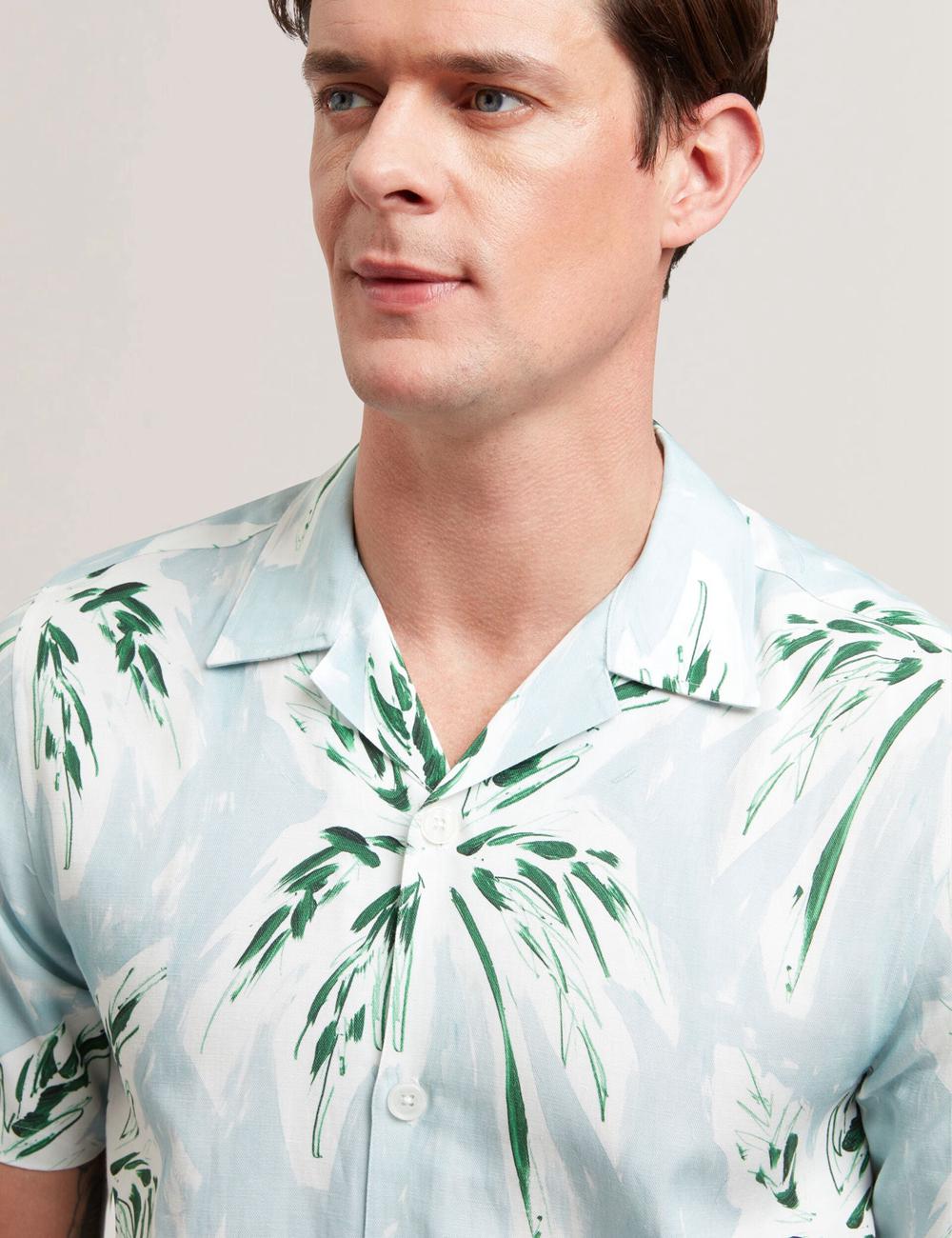 Green Ted Baker BOCHE - Short Sleeve Regular Tropical Palm Tree Men Casual Shirts | Ireland  7928-CLBFP