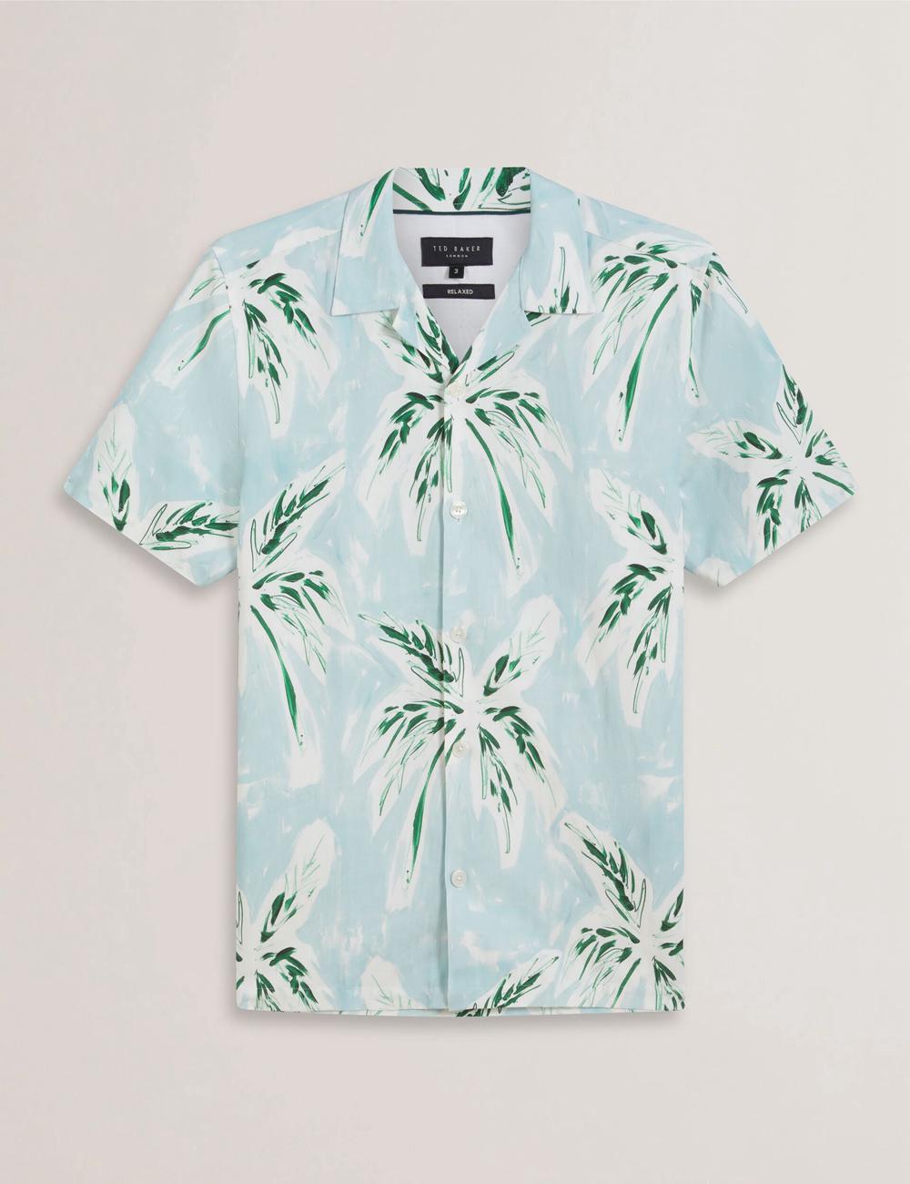 Green Ted Baker BOCHE - Short Sleeve Regular Tropical Palm Tree Men Casual Shirts | Ireland  7928-CLBFP