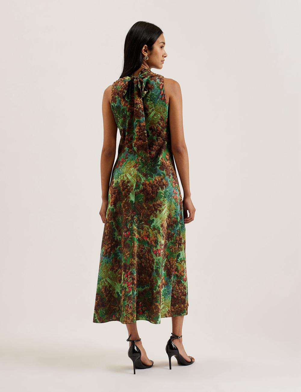 Green Ted Baker EYVA - Satin Printed High Neck Midi Slip Women Midi Dresses | Ireland  3968-GFAPI