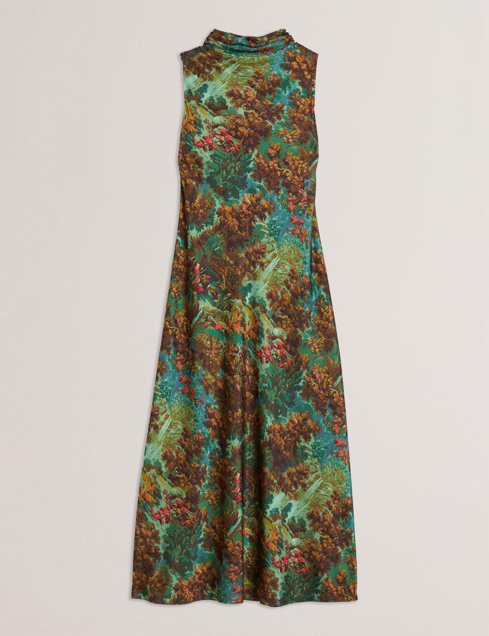 Green Ted Baker EYVA - Satin Printed High Neck Midi Slip Women Midi Dresses | Ireland  3968-GFAPI