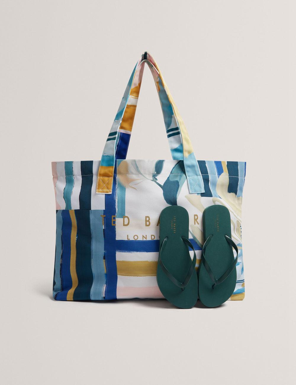 Green Ted Baker SHELYSS - Printed Beach & Flip Flops Set Women Tote Bags | Ireland  2597-VPLBX