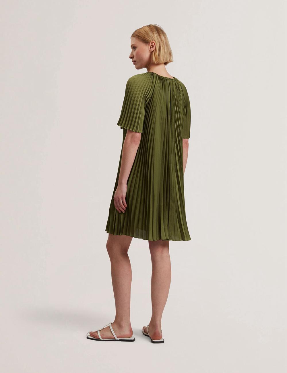 Green Ted Baker VINLAA - Floral Graphic Pleated Satin Women Mini Dresses | Ireland  9312-QFHZL