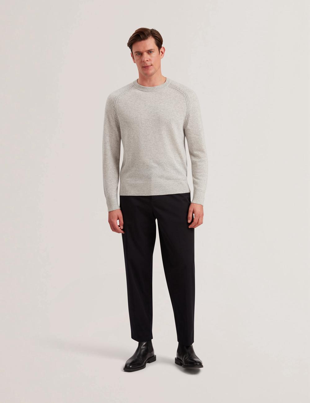 Grey Ted Baker GLANT - Cashmere Cable Detail Crew Neck Men Jumpers | Ireland  2531-LFVPI