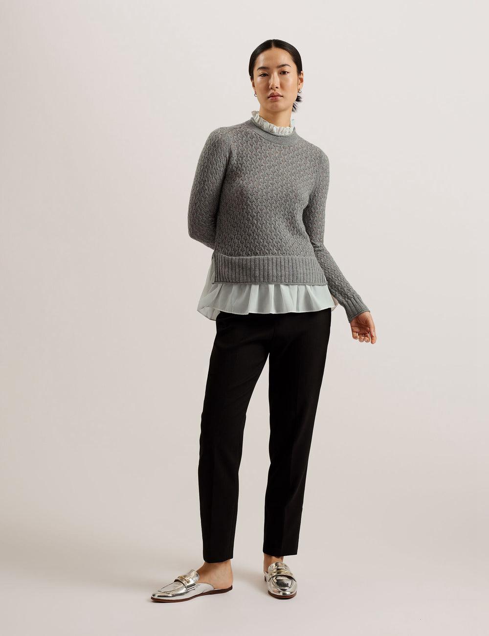 Grey Ted Baker HOLINAS - Pointelle Knit With Shirt Hem Women Jumpers | Ireland  5872-ZGFTW