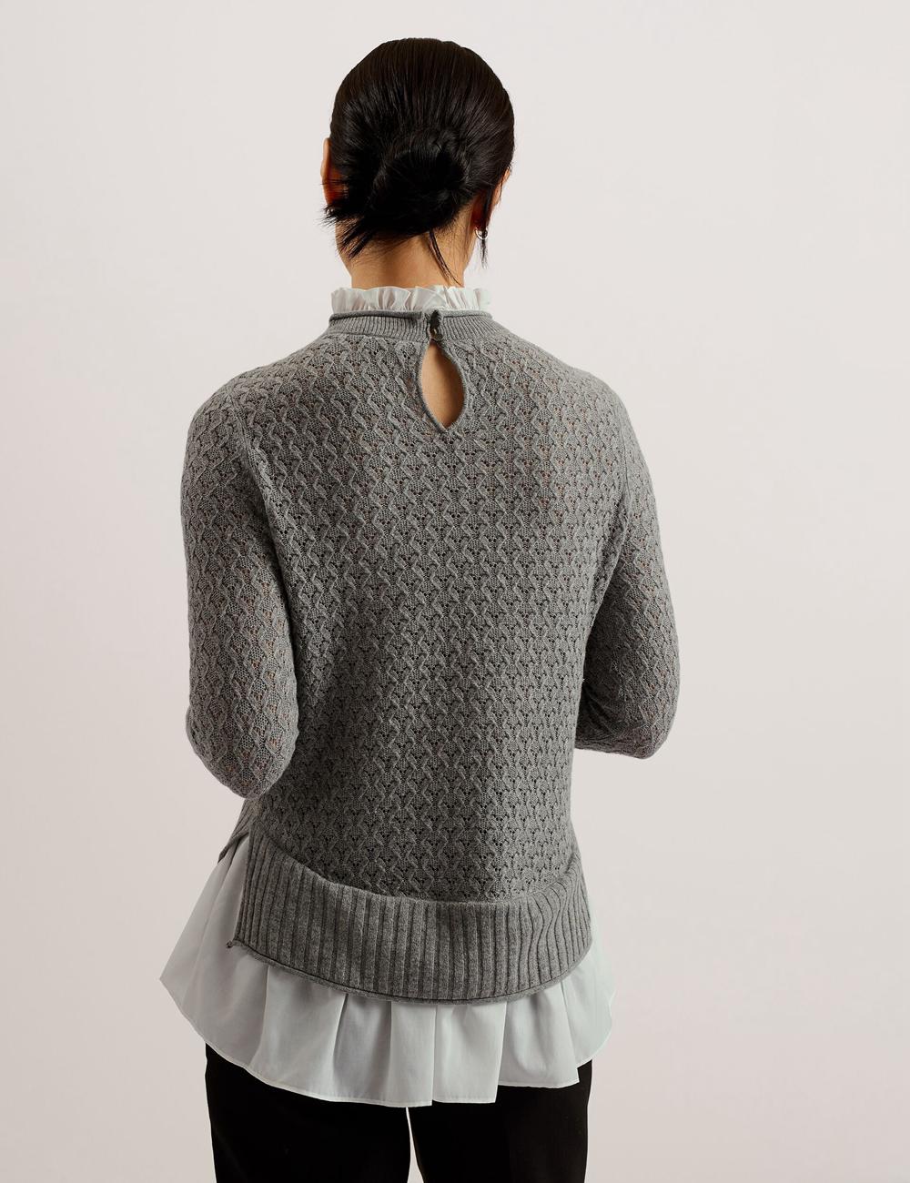 Grey Ted Baker HOLINAS - Pointelle Knit With Shirt Hem Women Jumpers | Ireland  5872-ZGFTW