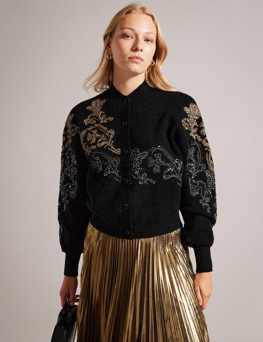 Grey Ted Baker JENIIYY - Sequin Embellished Wool Bomber Women Cardigans | Ireland  2760-LUOJV