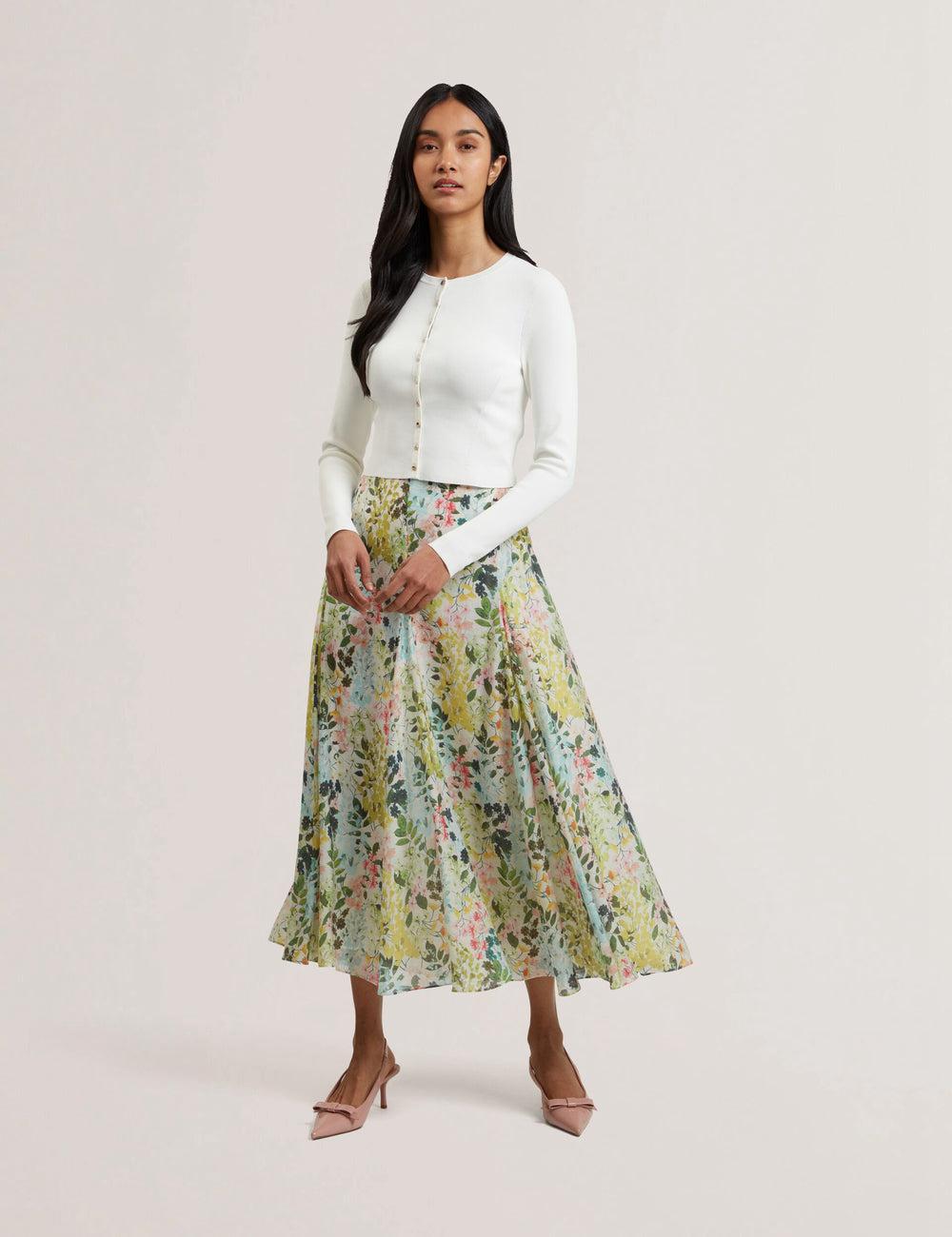 Ivory Ted Baker AZULLA - Floral A-Line Woven Women Midi Skirts | Ireland  3980-CHGJP