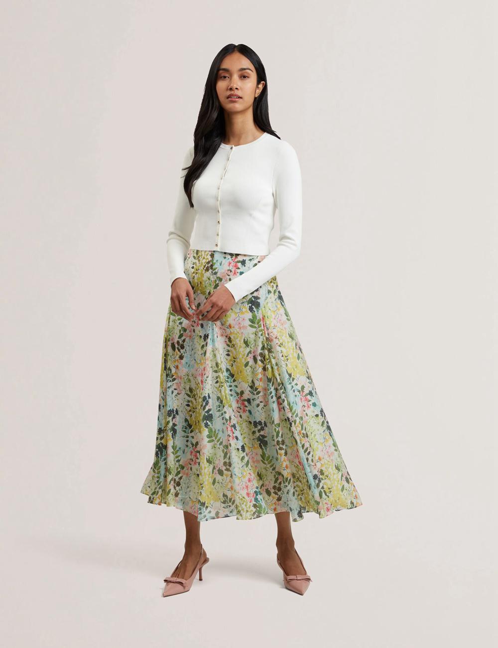Ivory Ted Baker AZULLA - Floral A-Line Woven Women Midi Skirts | Ireland  3980-CHGJP