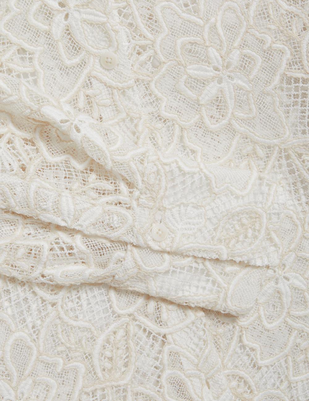 Ivory Ted Baker BLOND - Floral Lace Longline Cotton Shirt Women Tops | Ireland  3542-EZSVC