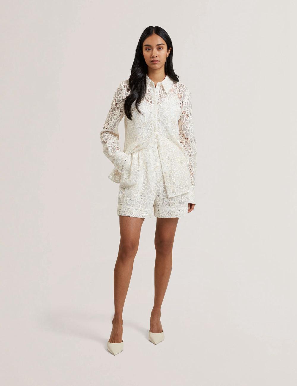 Ivory Ted Baker BOWIA - Lace High Waisted Tailored Women Shorts | Ireland  1062-UGPWQ