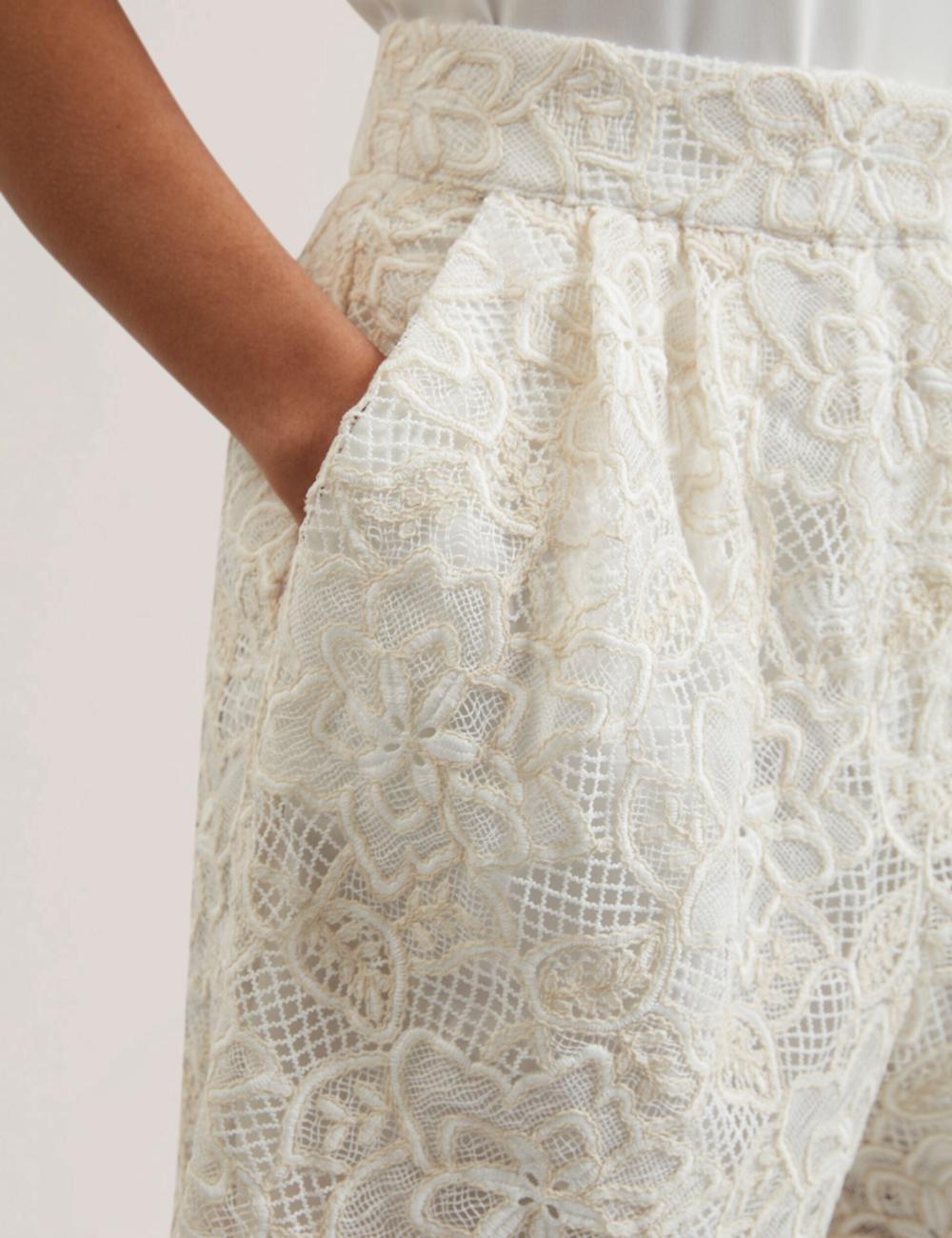 Ivory Ted Baker BOWIA - Lace High Waisted Tailored Women Shorts | Ireland  1062-UGPWQ