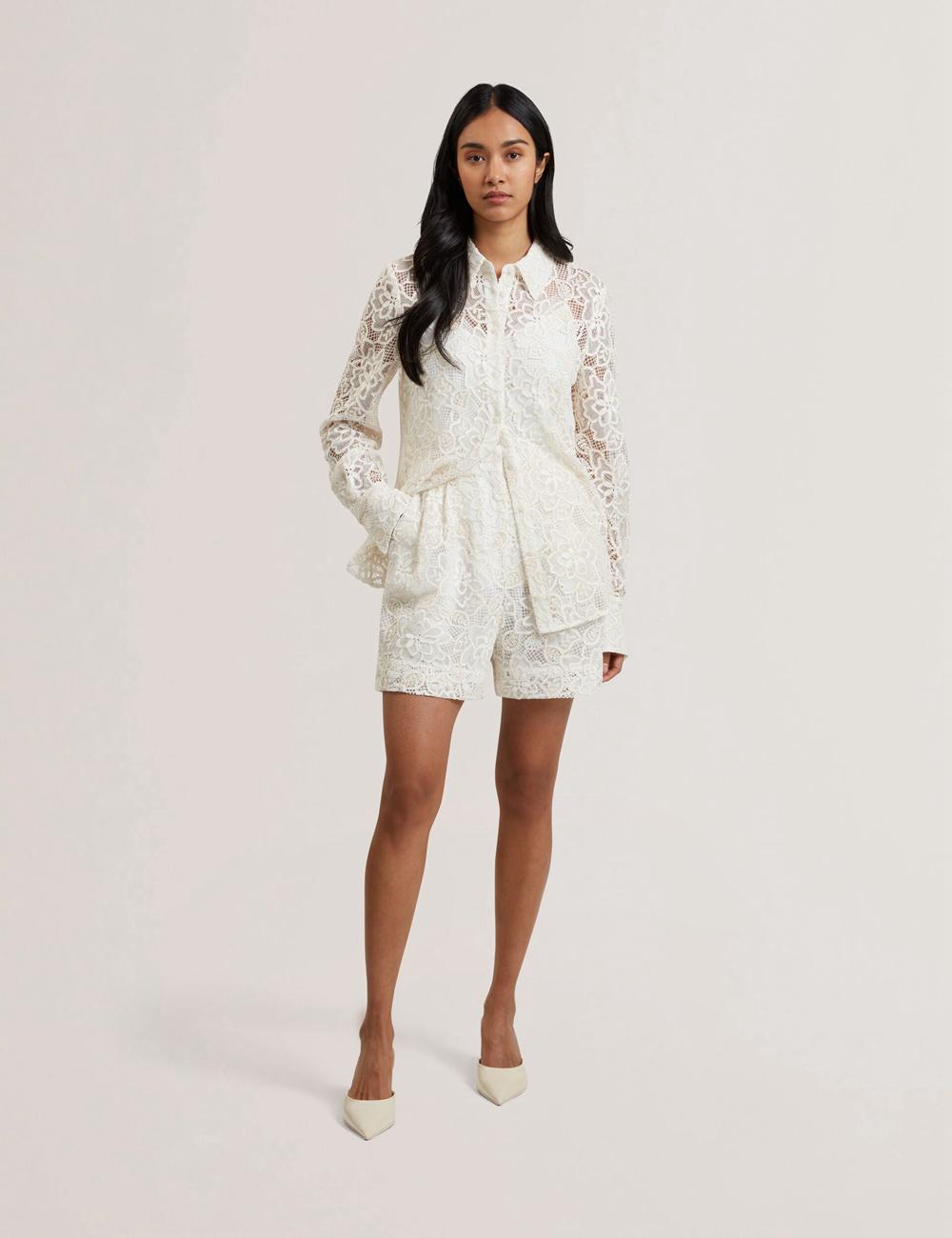 Ivory Ted Baker BOWIA - Lace High Waisted Tailored Women Shorts | Ireland  1062-UGPWQ