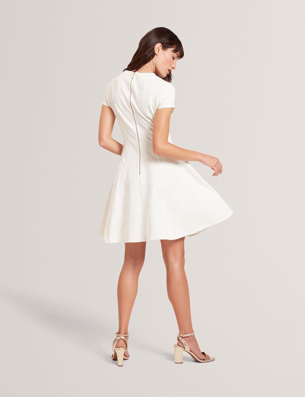 Ivory Ted Baker CLODAA - Embroidered Short Sleeve Skater Women Mini Dresses | Ireland  4352-OQUJA