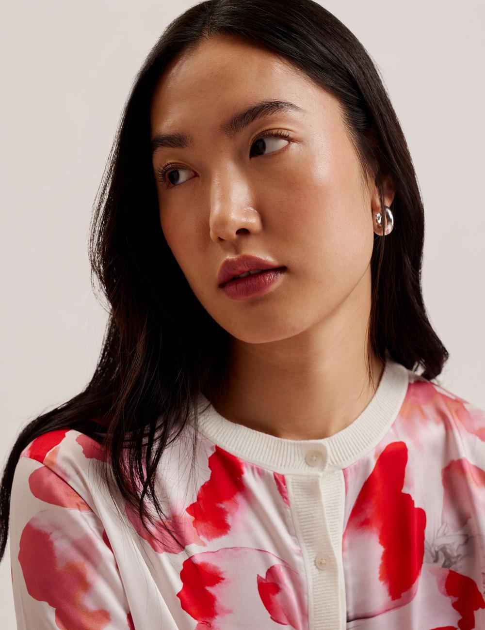 Ivory Ted Baker DARCIYY - Printed Front 3/4 Sleeve Women Cardigans | Ireland  9208-BYSKW