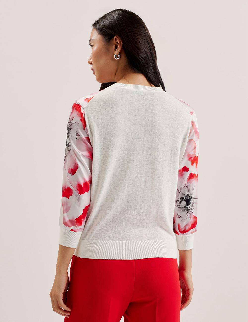 Ivory Ted Baker DARCIYY - Printed Front 3/4 Sleeve Women Cardigans | Ireland  9208-BYSKW