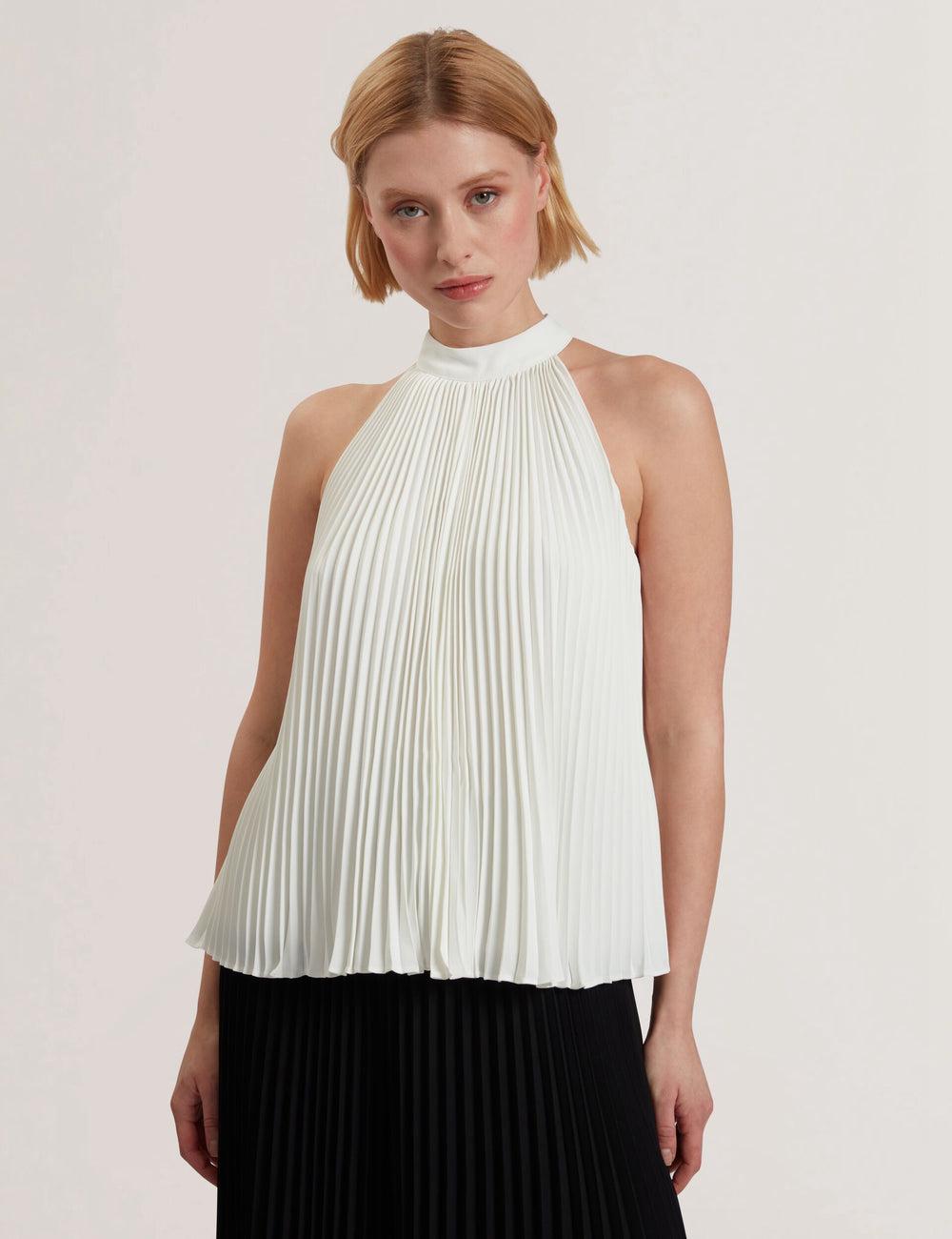 Ivory Ted Baker JAMAYA - High Halter Neck Pleated Sleeveless Women Tops | Ireland  9582-KZRJD
