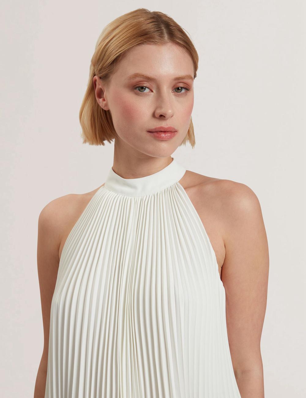 Ivory Ted Baker JAMAYA - High Halter Neck Pleated Sleeveless Women Tops | Ireland  9582-KZRJD