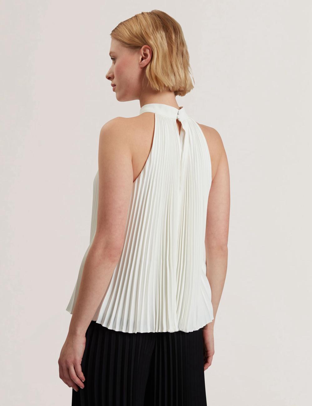 Ivory Ted Baker JAMAYA - High Halter Neck Pleated Sleeveless Women Tops | Ireland  9582-KZRJD