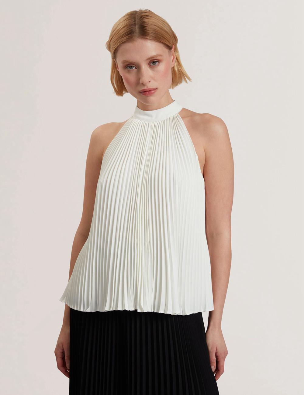 Ivory Ted Baker JAMAYA - High Halter Neck Pleated Sleeveless Women Tops | Ireland  9582-KZRJD