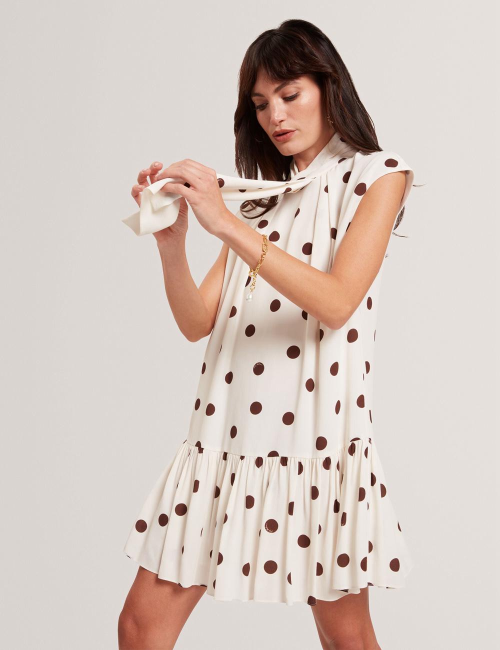 Ivory Ted Baker JUTUVA - Polka Dot Neck Shift Women Mini Dresses | Ireland  0823-MHNVF
