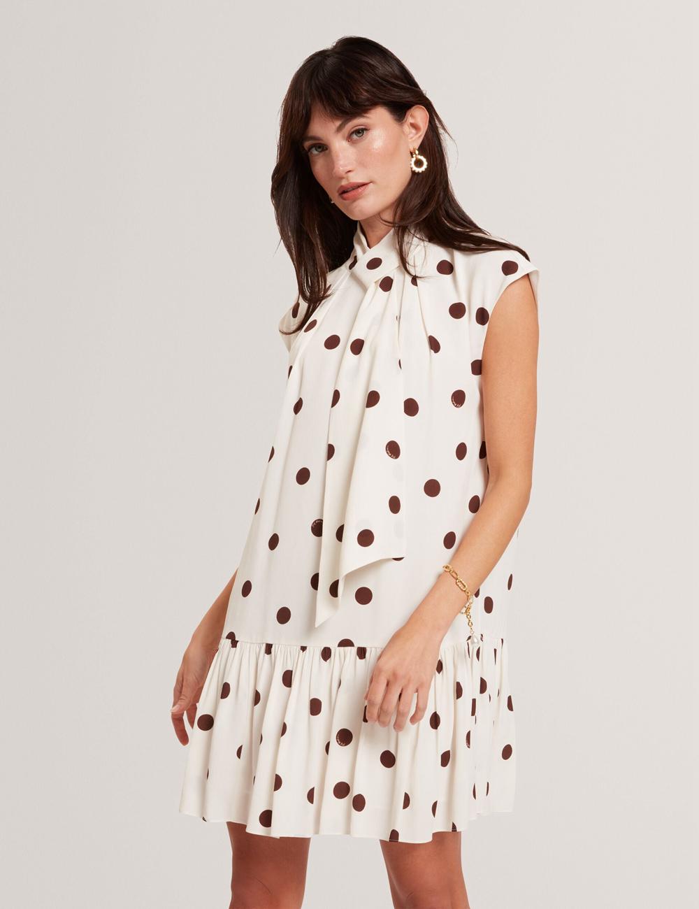 Ivory Ted Baker JUTUVA - Polka Dot Neck Shift Women Mini Dresses | Ireland  0823-MHNVF