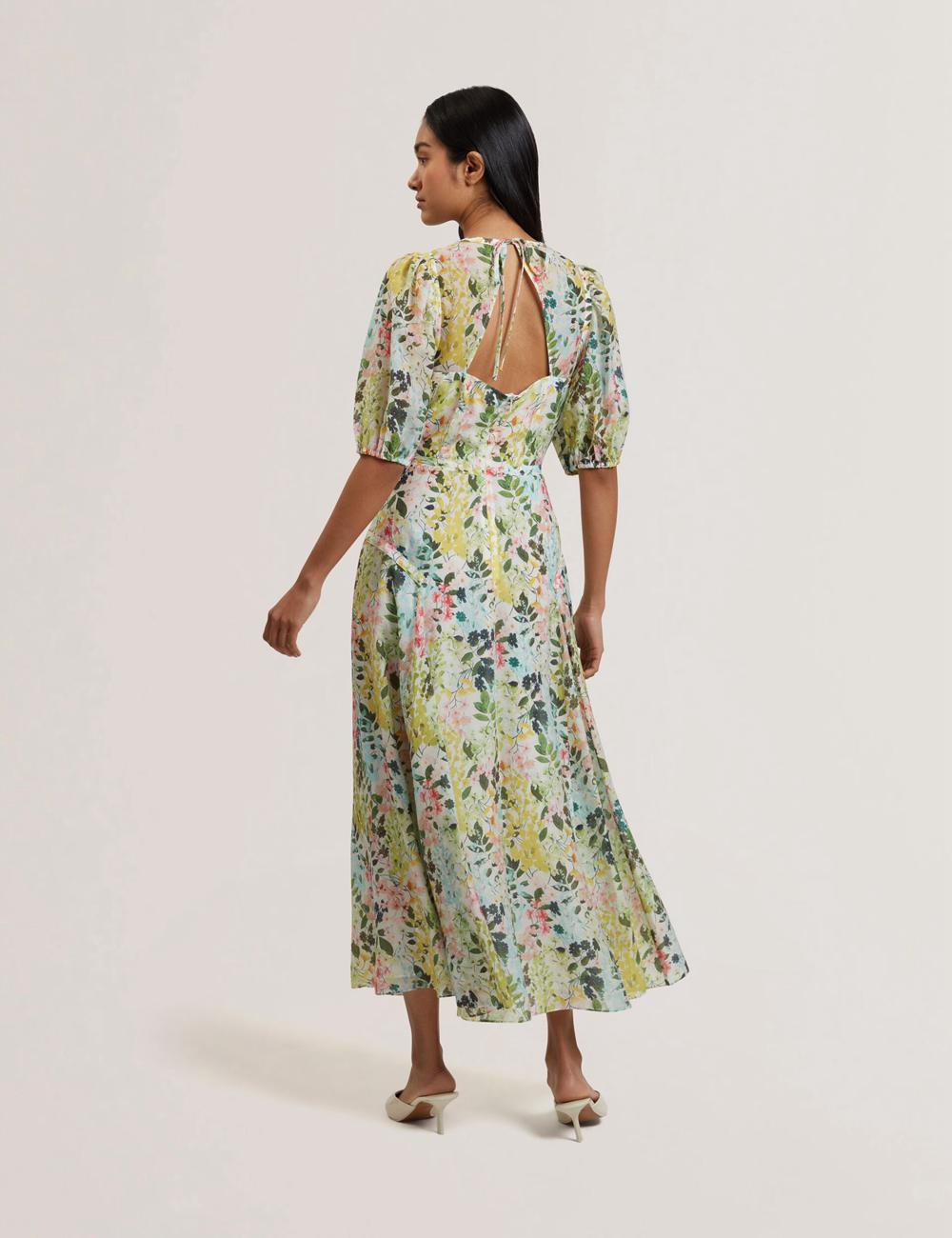 Ivory Ted Baker KANDEA - Floral Puff Sleeve A-Line Women Midi Dresses | Ireland  9835-YGLJD