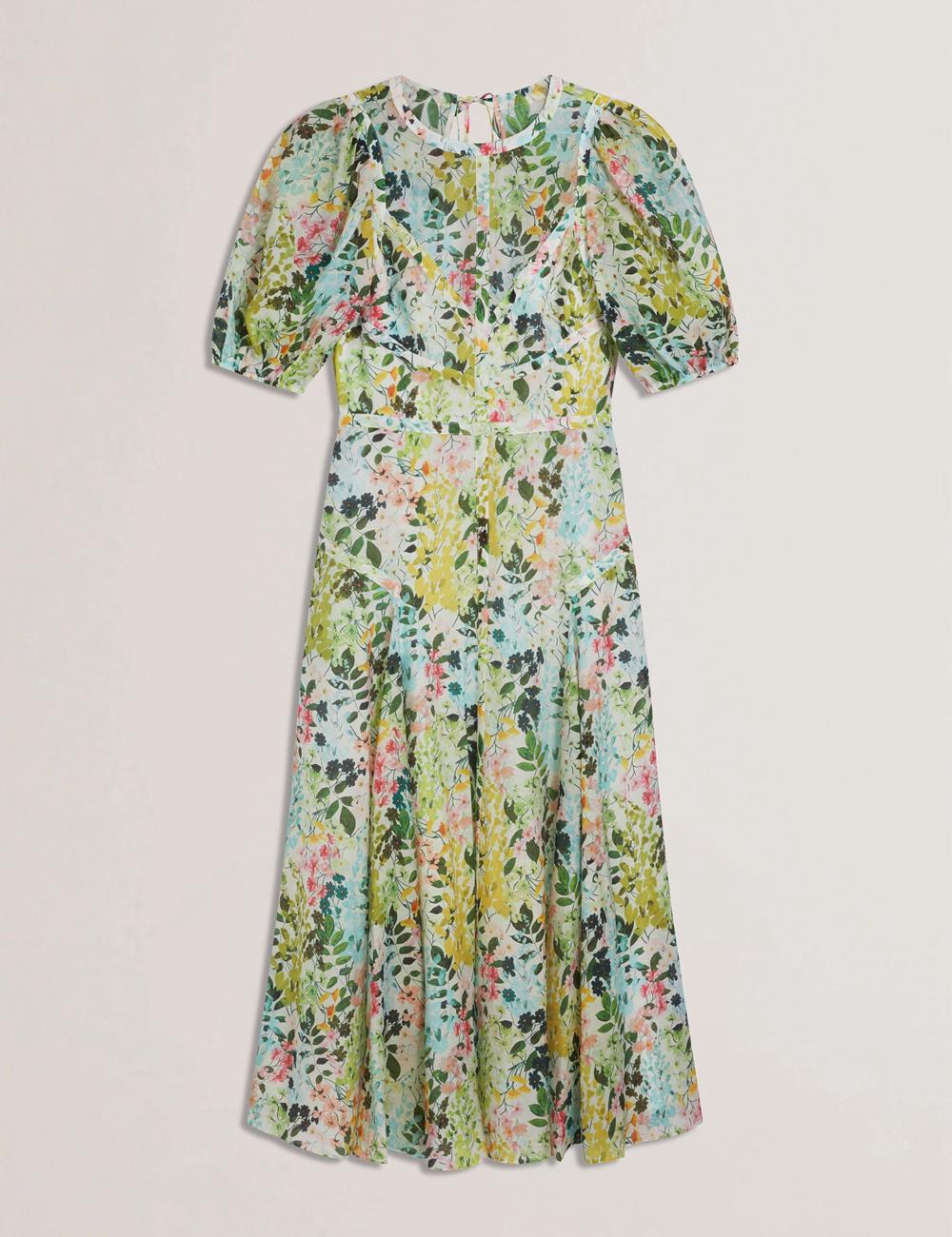 Ivory Ted Baker KANDEA - Floral Puff Sleeve A-Line Women Midi Dresses | Ireland  9835-YGLJD