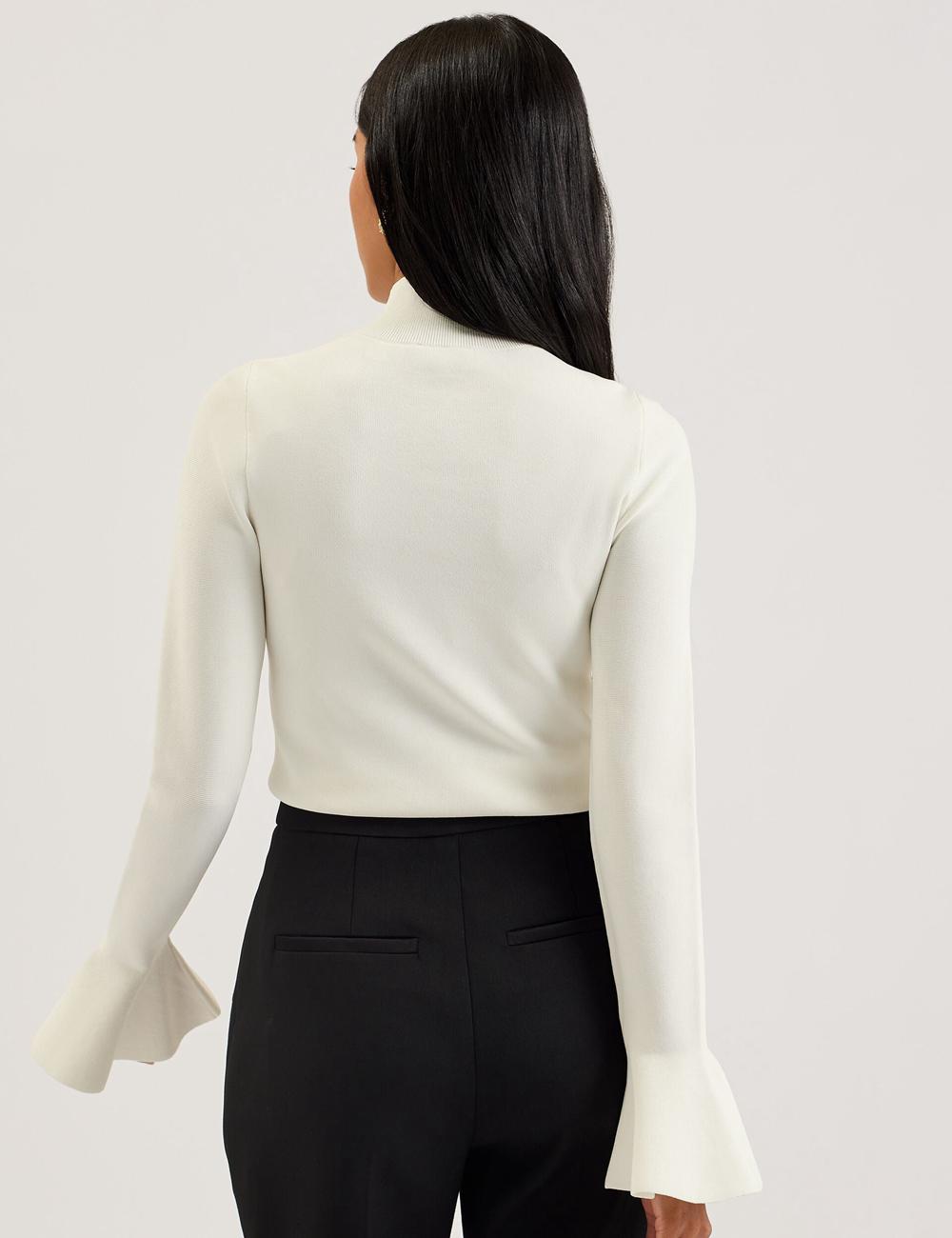 Ivory Ted Baker LAYNHA - Flared Sleeve High Neck Knitted Top Women Jumpers | Ireland  7905-GLNDA