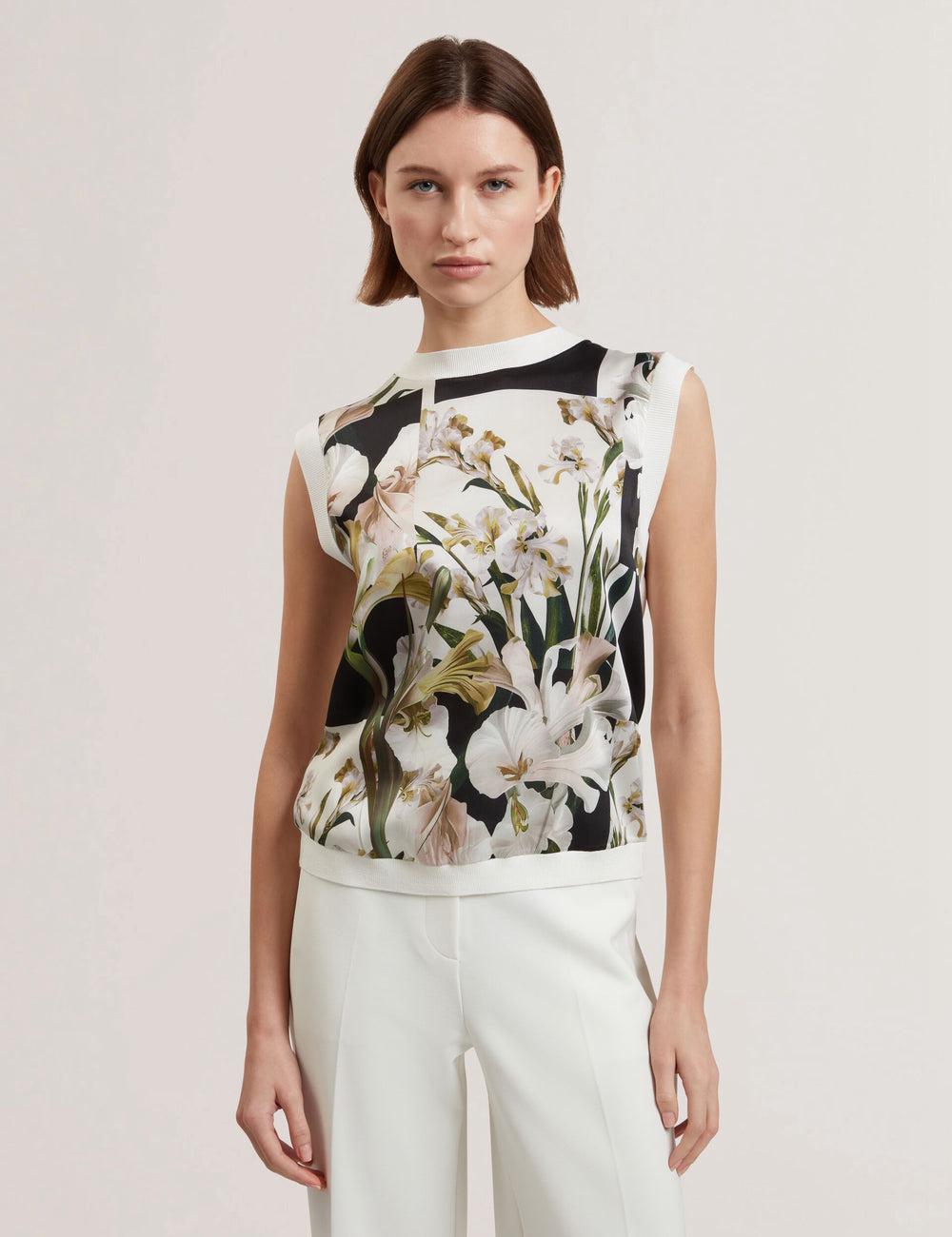 Ivory Ted Baker LIILEA - Floral Print Front Boxy Knitted Women Tops | Ireland  2108-WJCRX
