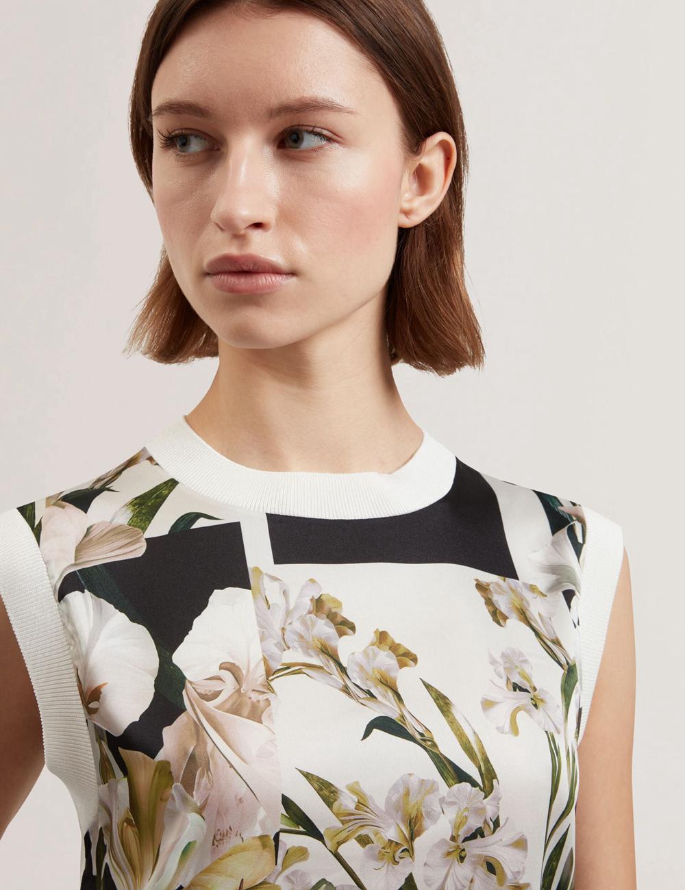 Ivory Ted Baker LIILEA - Floral Print Front Boxy Knitted Women Tops | Ireland  2108-WJCRX