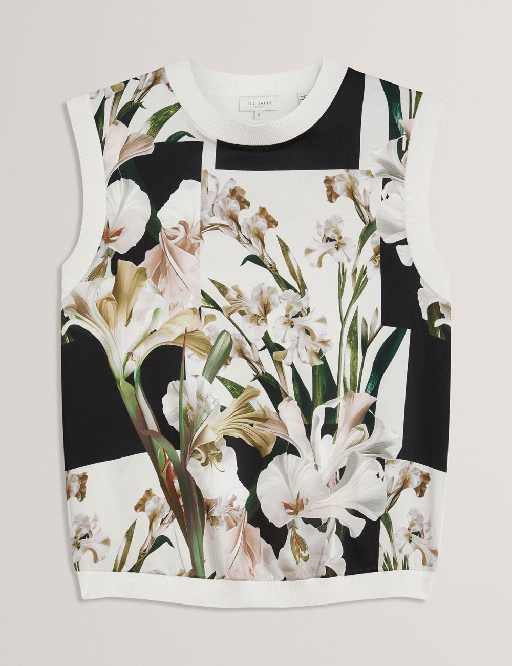 Ivory Ted Baker LIILEA - Floral Print Front Boxy Knitted Women Tops | Ireland  2108-WJCRX