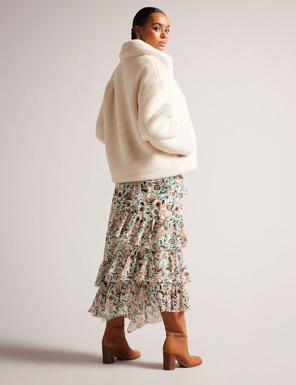 Ivory Ted Baker LILIAM - Faux Fur Collared Short Coat Women Jackets | Ireland  5739-UPRGS