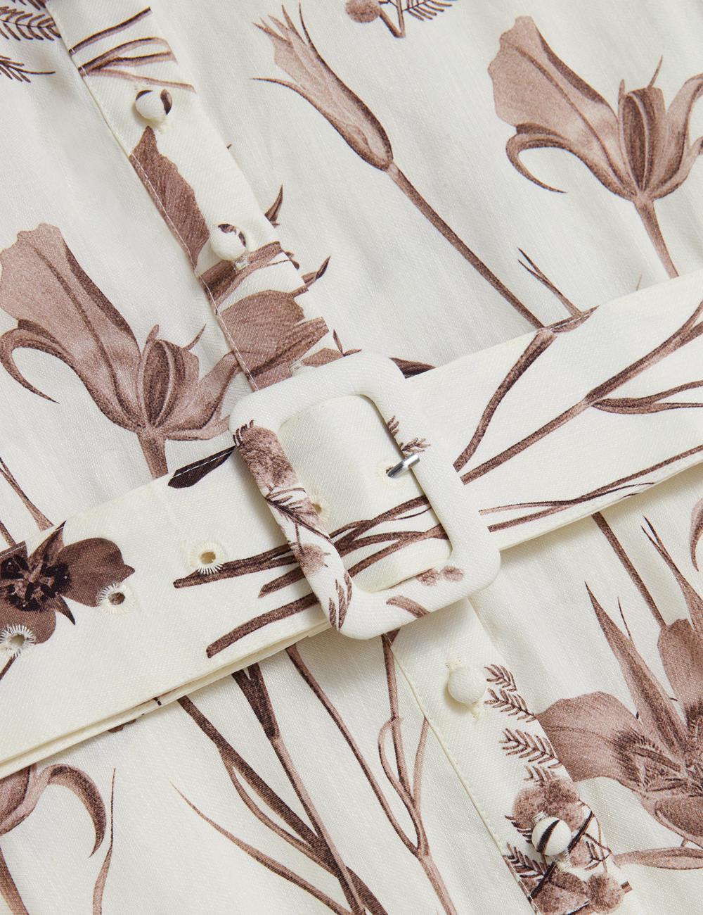 Ivory Ted Baker LUWISA - Floral Linen Silk Belted Midi Shirt Women Midi Dresses | Ireland  0839-GSZUO