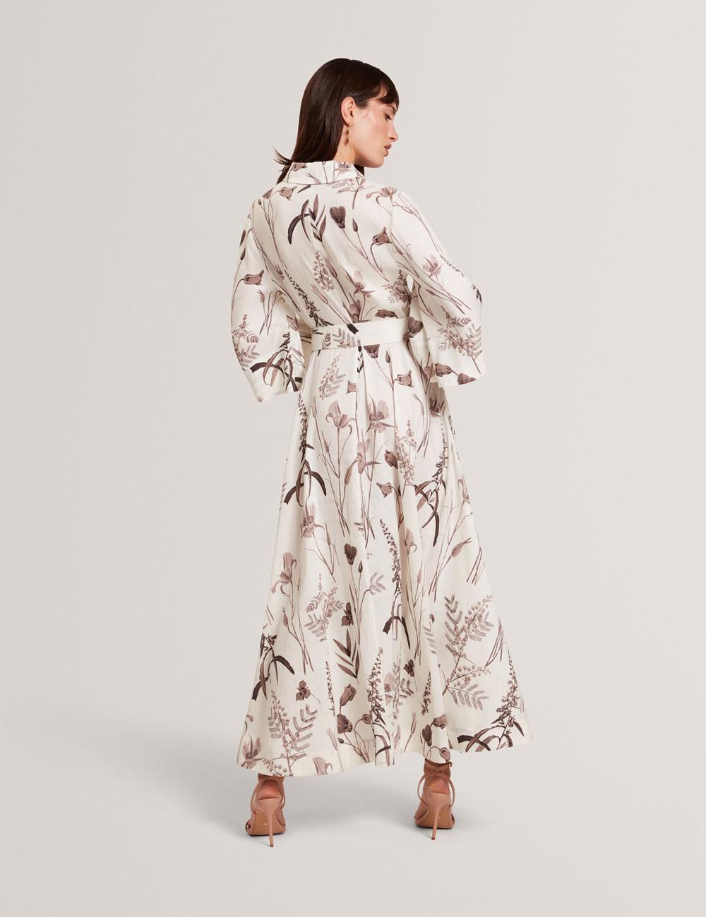 Ivory Ted Baker LUWISA - Floral Linen Silk Belted Midi Shirt Women Midi Dresses | Ireland  0839-GSZUO