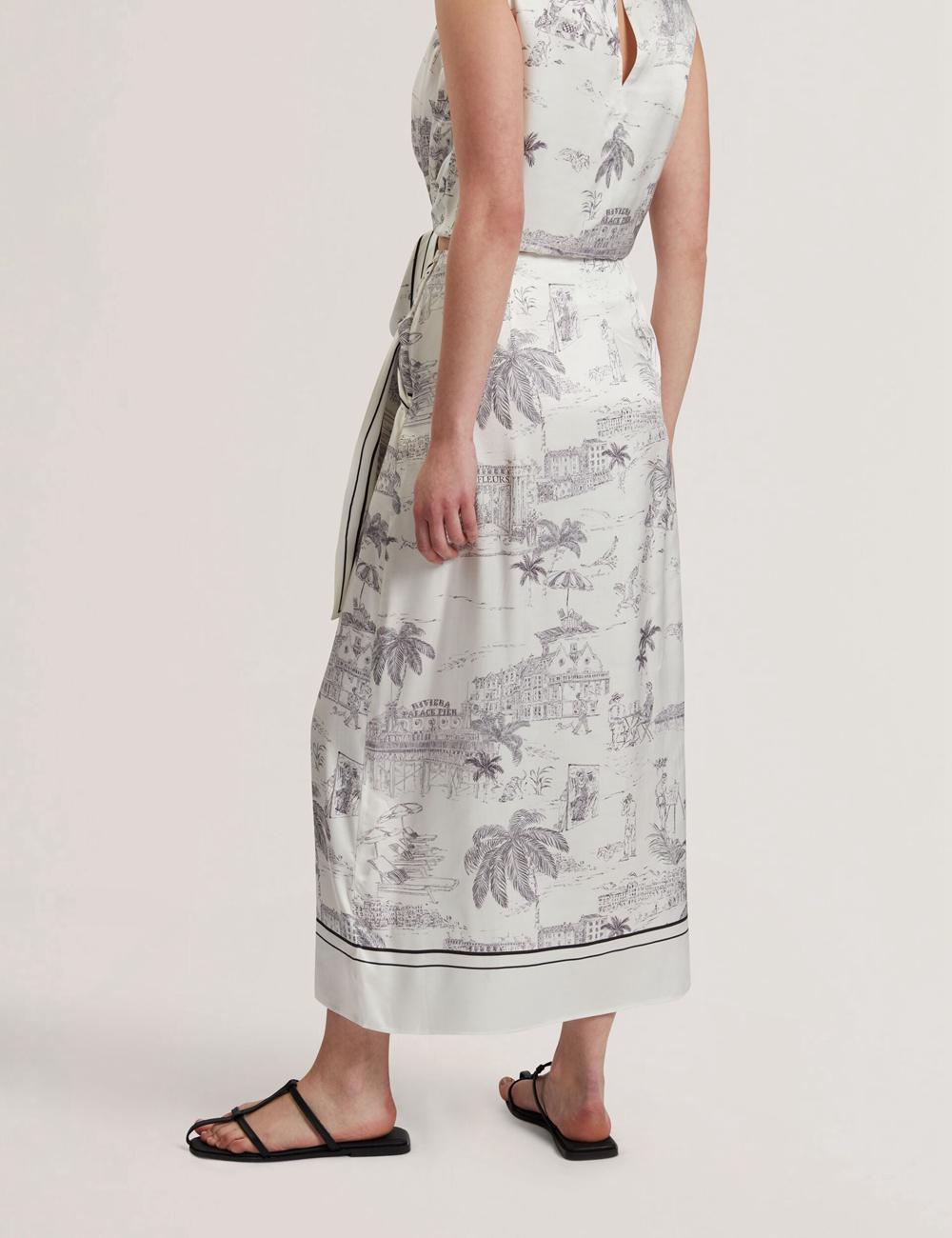 Ivory Ted Baker MELVA - Printed Detail Wrap Women Midi Skirts | Ireland  1029-KCYVH
