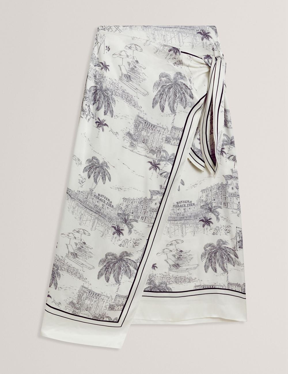 Ivory Ted Baker MELVA - Printed Detail Wrap Women Midi Skirts | Ireland  1029-KCYVH
