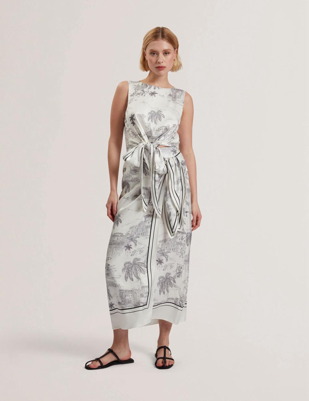 Ivory Ted Baker MELVA - Printed Detail Wrap Women Midi Skirts | Ireland  1029-KCYVH