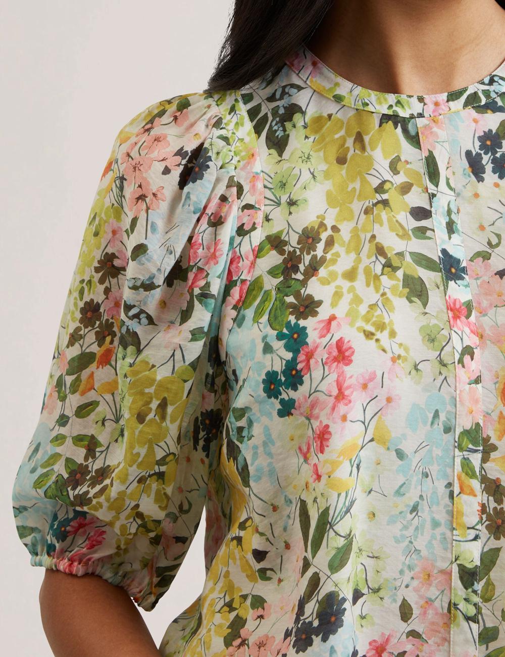 Ivory Ted Baker MICHA - Floral Binding Detail Puffed Sleeve Women Blouses | Ireland  6591-SUKXD